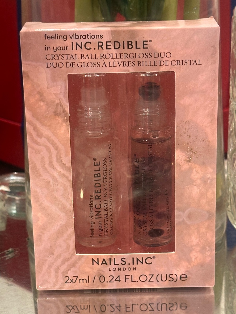 Nails Inc INC.redible Crystal Ball Roller Lip Gloss Duo New Gift Set NIB Quartz